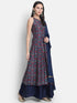 Blue Poly Muslin Embroidered Kurta with Palazzo and Dupatta